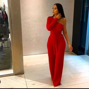 Red one shoulder jumpsuit